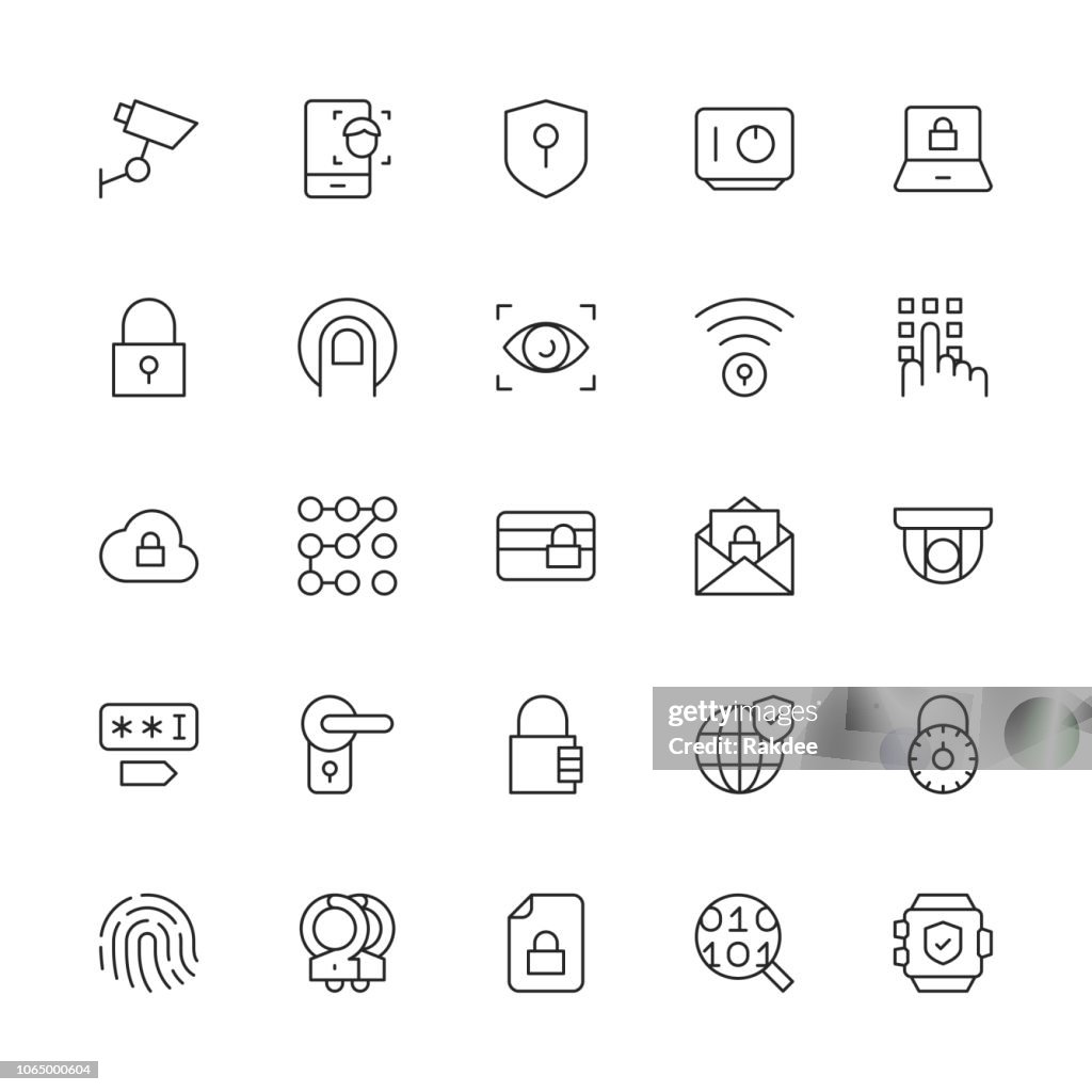 Pictogrammen van het systeem van de veiligheid - dunne lijn serie