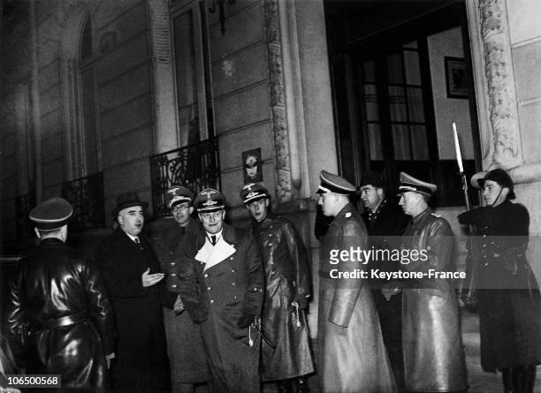 The German Ambassador In Paris Under The Occupation, Otto Abetz Leaving The Head Of The Civilian Cabinet Of Marshall Dumoulin De La Barthet Before...