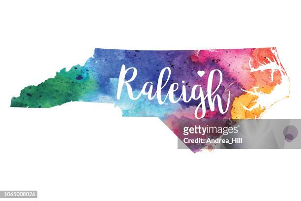raleigh, north carolina watercolor raster map illustration - north carolina us state stock illustrations