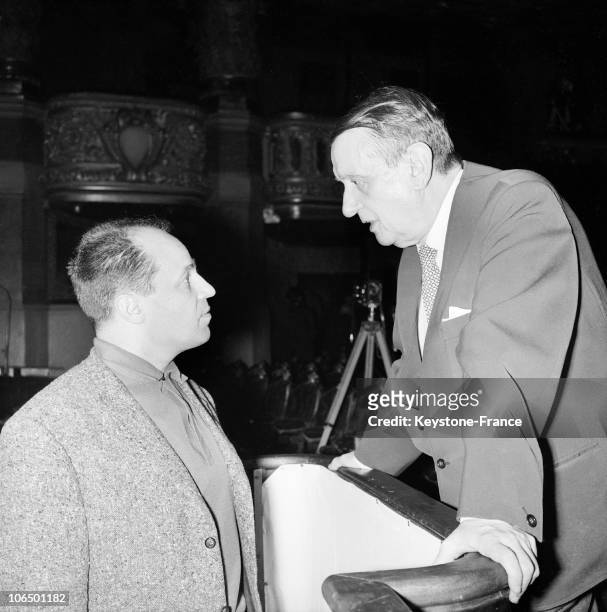 On November 28Th 1963, The Music Director Pierre Boulez Chats With Georges Auric And The Stage Director Jean-Louis Barrault To Show Wozzeck D'Alban...