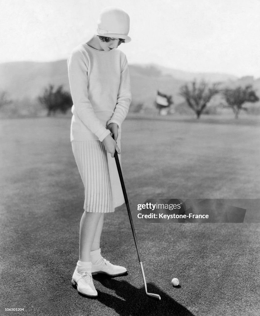 American Actress, Jean Arthur Playing Golf. 20'S