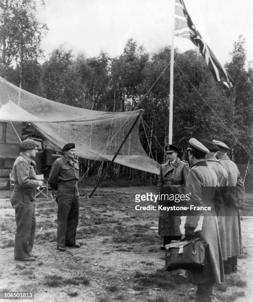 Near A Tent In Luneborg, At Montgomery'S Headquarters In Lower Saxony, Marshall Montgomery Received The Act Of Surrender Of All The Armies In...