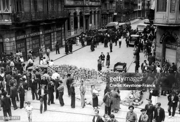 View Of The Barricades Erected By Members Of The C.N.T. In San Sebastian, Before The Red Cross Gate, In Order To Defend Themselves Against The...