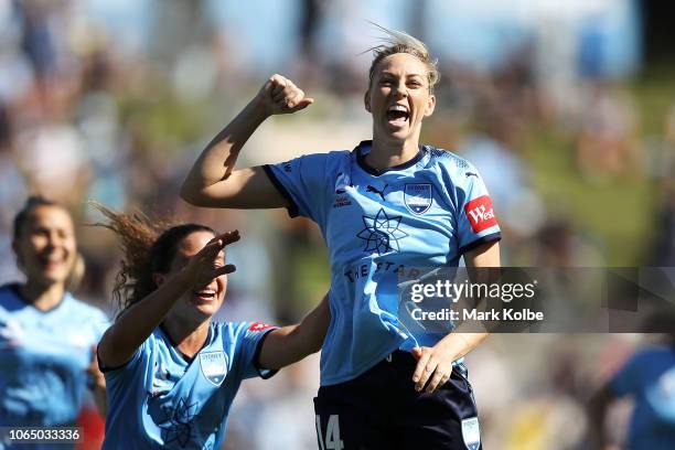 Alanna Kennedy of Sydney FC celebrates scoring a goal during the round four W-League match between Sydney FC and the Melbourne Victory at WIN Jubilee...