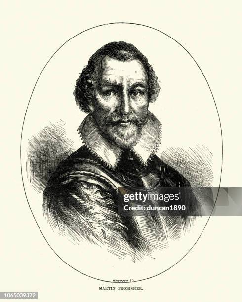 sir martin frobisher, english explorer and privateer - explorer portrait stock illustrations