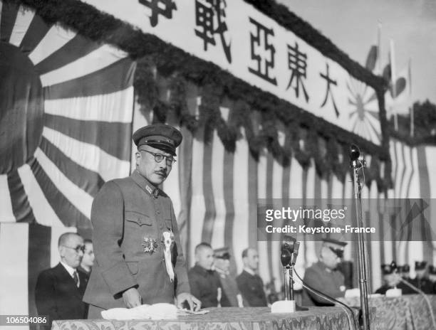 On December 8Th 1942, General Hideki Tojo, Prime Minister Of The Japanese Empire, Gives A Speech For The First Anniversary Of The Beginning Of The...