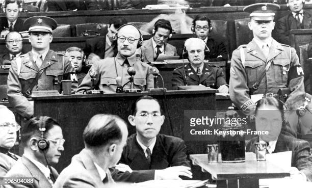 Former General And Japanese Prime Minister Hideki Tojo Is Surrounded By Members Of The Military Court In Tokyo During His Trial On January 19Th 1948....