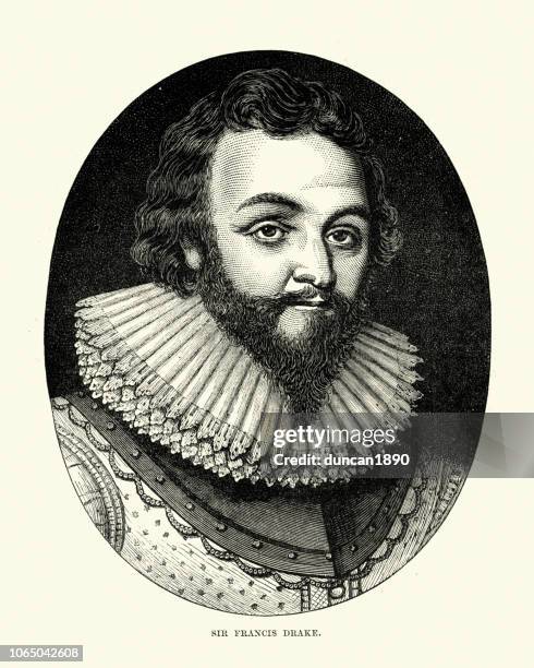 sir francis drake, english elizabethan explorer and privateer - elizabethan ruff stock illustrations