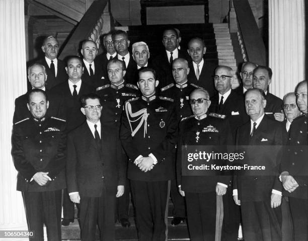 The Government Of Greek Colonels: Left To Right, Colonel George Papadopoulos, Vice-Prime Minister, Christos Kollias Prime Minister, The King...