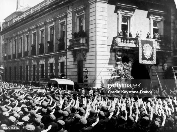 On April, 20Th 1939, General Franco Greeting His Supporters Who Were Singing The Phalangist Hymn.