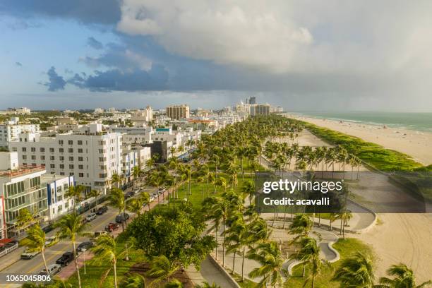 miami beach. aerial view of south beach. - south beach imagens e fotografias de stock