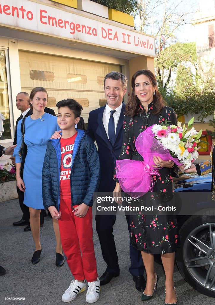Crown Princess Mary and Crown Prince Frederik Of Denmark Visit "Bambin Gesu" Pediatric Hospital...