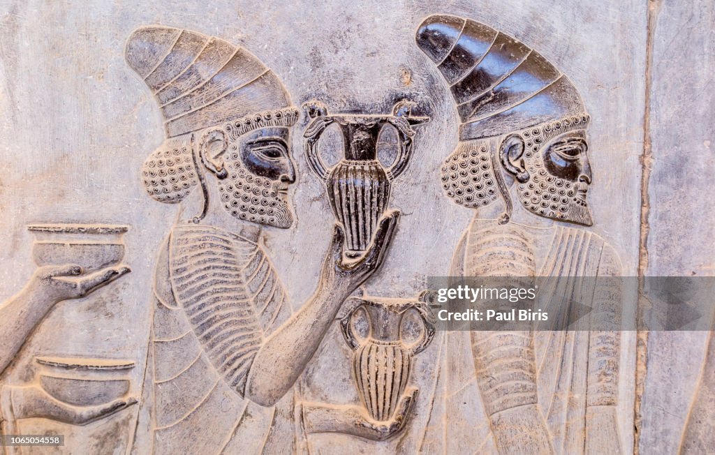 Relief on a wall of the ancient city Persepolis, Shiraz, Iran