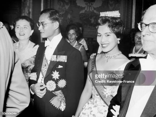 King Bhumibol And Queen Sirikit At Quirinal Palace Where A Party Is Organized To Their Honor.