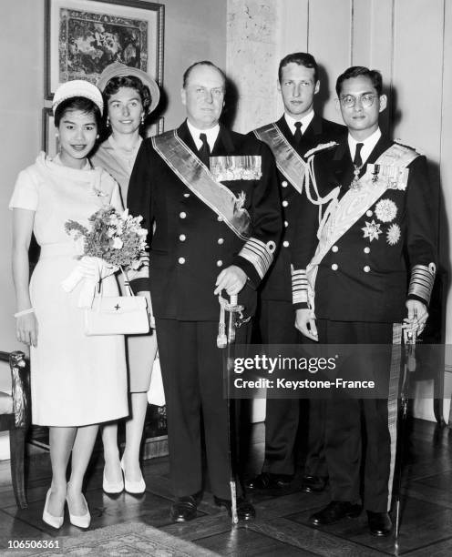 From Left To Right, Queen Sirikit Of Thailand, Princess Astrid, King Olav V, Crown Prince Harald And King Bhumibol.
