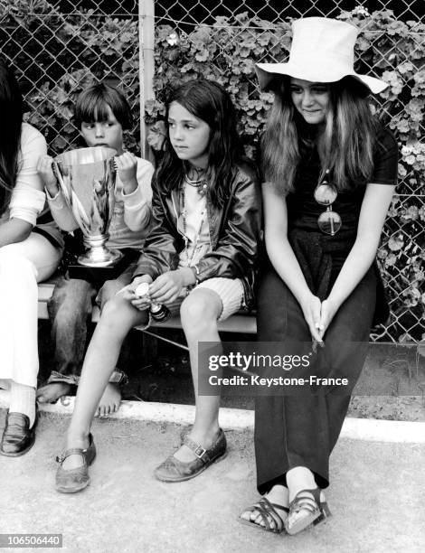 Little Paul, Florence And Patricia, Jean-Paul Belmondo And Elodie Constantin'S Children Near The Football Ground On Which His Father'S Playing With...