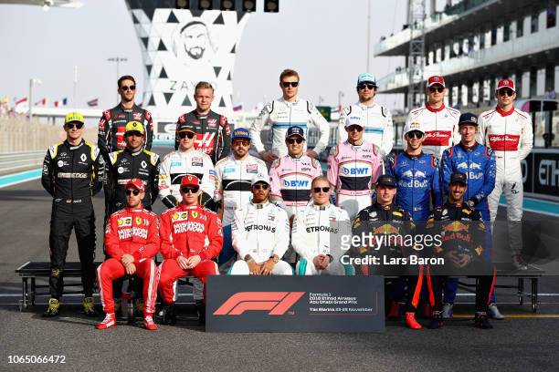 The Class of 2018 F1 Drivers Photo before the Abu Dhabi Formula One Grand Prix at Yas Marina Circuit on November 25, 2018 in Abu Dhabi, United Arab...