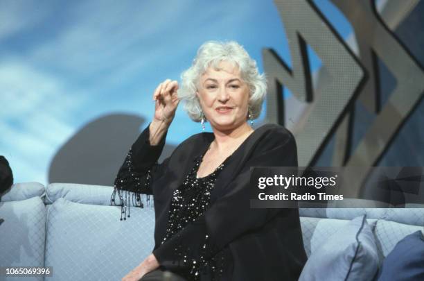 Actress Bea Arthur is interviewed as a guest on the BBC television series 'Bruce's Guest Night', April 12th 1992.