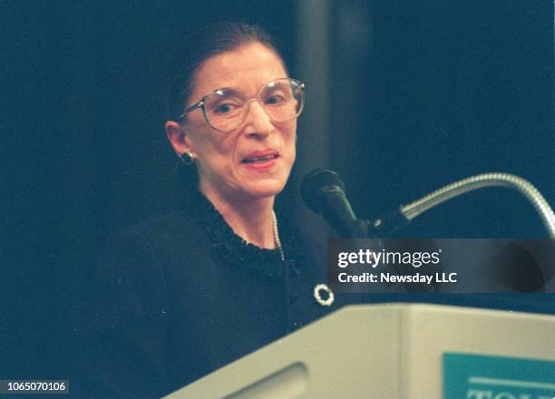 United States Supreme Court Justice Ruth Bader Ginsburg speaking to a packed house at the Touro Law School in Huntington, New York on September 18,...