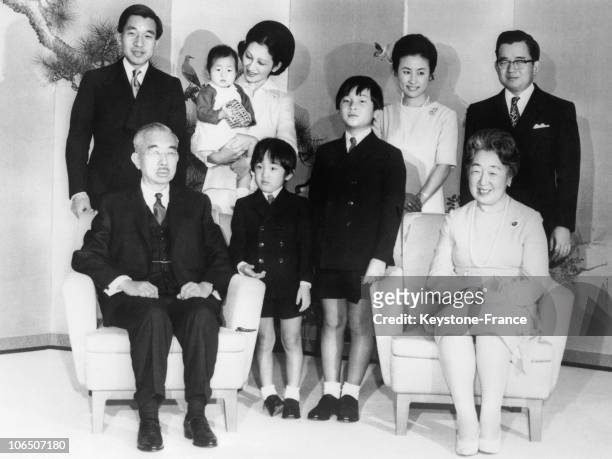 On The Foreground, Emperor Hirohito, Princes Akishino , And Naruhito , Son Of The Crown Prince Akihito , Princess Michiko , And Emperess Nagako ....