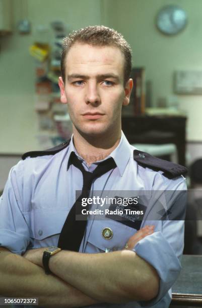 Actor Robson Green pictured on the set of the BBC television series 'Casualty', February 25th 1991.