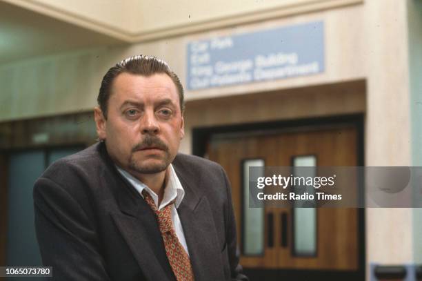 Actor Hywel Bennett pictured on set during the filming of episode 'Life in the Fast Line' of the BBC television series 'Casualty', September 8th 1992.