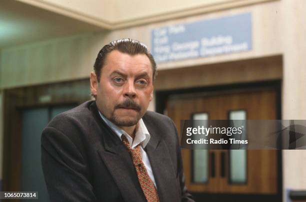 Actor Hywel Bennett pictured on set during the filming of episode 'Life in the Fast Line' of the BBC television series 'Casualty', September 8th 1992.