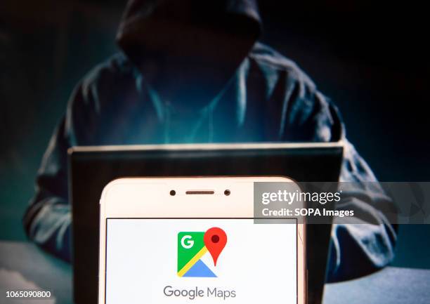 In this photo illustration, the Web mapping service website and app developed by Google, Google Maps, logo is seen displayed on an Android mobile...