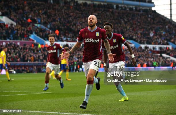 Alan Hutton of Aston Villa celebrates after scoring their fourth goal during the Sky Bet Championship match between Aston Villa and Birmingham City...