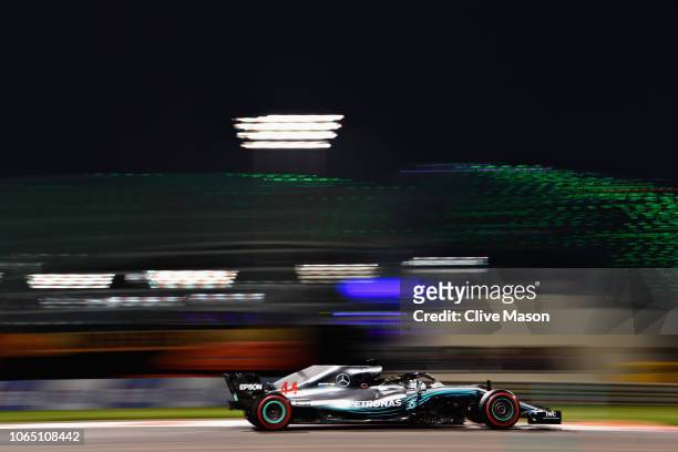 Lewis Hamilton of Great Britain driving the Mercedes AMG Petronas F1 Team Mercedes WO9 on track during the Abu Dhabi Formula One Grand Prix at Yas...