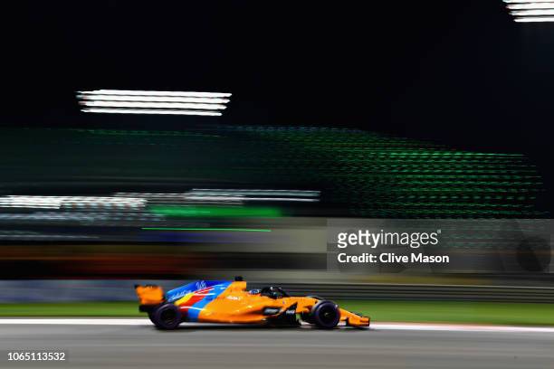 Fernando Alonso of Spain driving the McLaren F1 Team MCL33 Renault on track during the Abu Dhabi Formula One Grand Prix at Yas Marina Circuit on...