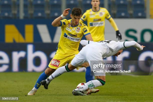 Daniel Schuetz of St. Poelten and Martin Harrer of Innsbruck during the tipico Bundesliga match between SKN St. Poelten and FC Wacker Innsbruck at NV...