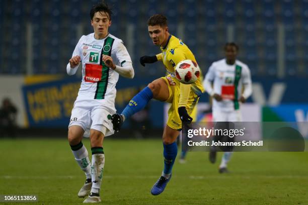 Albert Vallci of Innsbruck and Luca Meisl of St. Poelten during the tipico Bundesliga match between SKN St. Poelten and FC Wacker Innsbruck at NV...