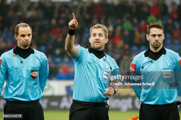 Assistent referee Stefan Pichler, referee Julian Weinberger and assistant referee Andreas Heidenreich during the tipico Bundesliga match between SKN...