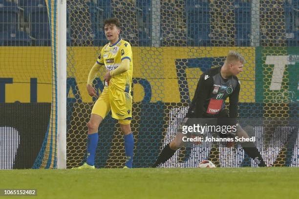 Robert Ljubicic of St. Poelten and Christopher Knett of Innsbruck after the goal to the 2:0 victory during the tipico Bundesliga match between SKN...