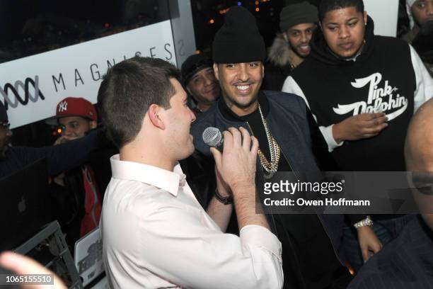 Billy McFarland and French Montana attend The MAGNISES Launch Party at 107 Rivington St. On March 1, 2014 in New York City.