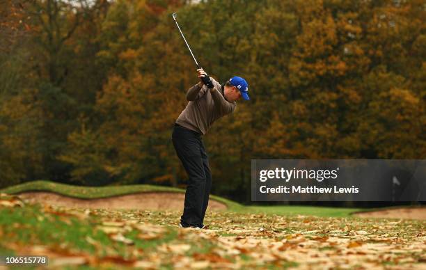 David Mortimer of Fore Ireland plays a shot from the 8th fairway during the final day of the Srixon PGA Playoff Final at Little Aston Golf Club on...