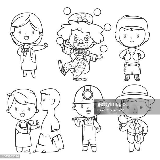 malbuch, set berufe kinder - steinmetz stock-grafiken, -clipart, -cartoons und -symbole