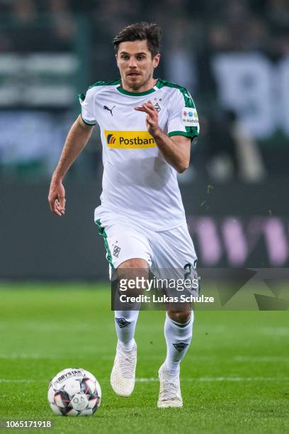 Jonas Hofmann of Moenchengladbach controls the ball during the Bundesliga match between Borussia Moenchengladbach and Hannover 96 at Borussia-Park on...