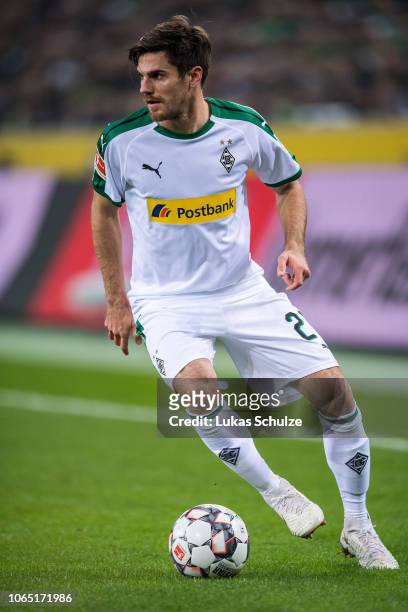 Jonas Hofmann of Moenchengladbach controls the ball during the Bundesliga match between Borussia Moenchengladbach and Hannover 96 at Borussia-Park on...