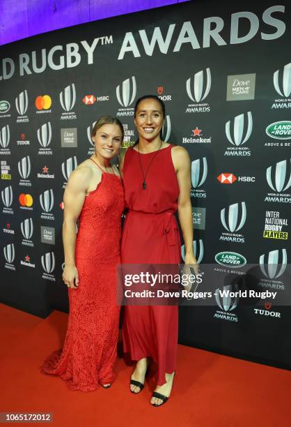 Michaela Blyde and Sarah Goss of New Zealand attend the World Rugby via Getty Images Awards 2018 at the Monte-Carlo Sporting Club on November 25,...