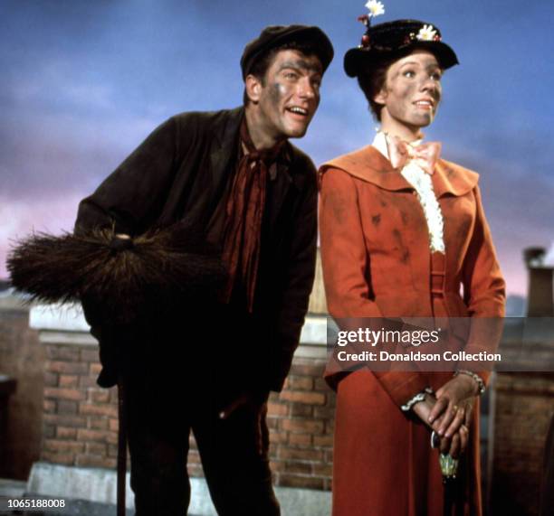 Actress Julie Andrewsand Dick Van Dyke in a scene from the movie"Mary Poppins"