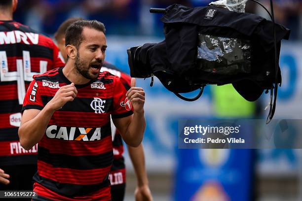 Everton Ribeiro of Flamengo celebrates a scored goal against Cruzeiro during a match between Cruzeiro and Flamengo as part of Brasileirao Series A...