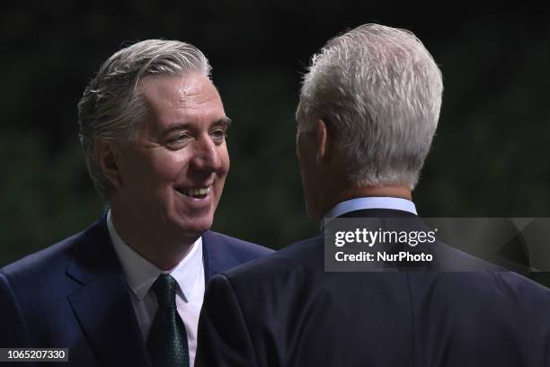 Newly appointed Republic of Ireland manager Mick McCarthy , with John Delaney, CEO, Football Association of Ireland, following a press conference at...