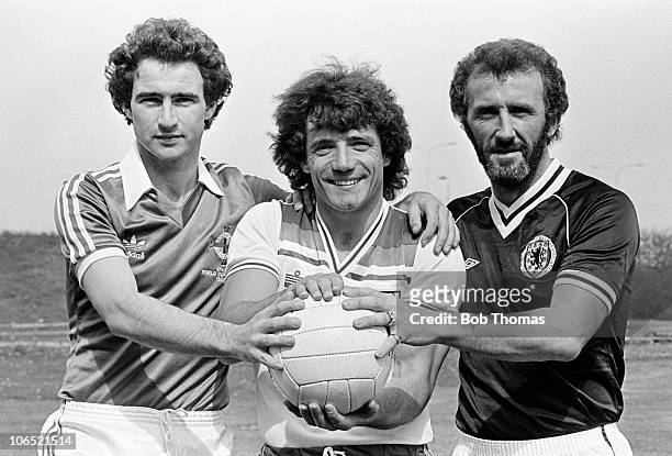 The captains of England, Northern Ireland and Scotland - Kevin Keegan, Martin O'Neill and Danny McGrain - pose for a unique photograph at Heathrow...
