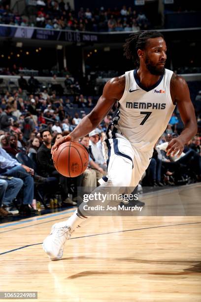 Wayne Selden of the Memphis Grizzlies handles the ball against the New York Knicks on November 25, 2018 at FedExForum in Memphis, Tennessee. NOTE TO...
