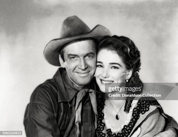 Actress Julie Adams and James Stewart in a scene from the movie"Bend of the River"