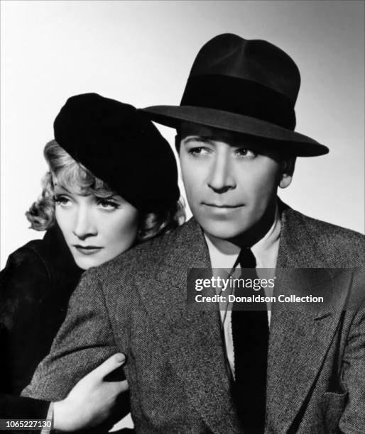 Actress Marlene Dietrich and George Raft in a scene from the movie "Manpower"