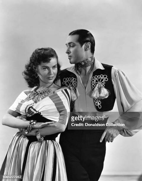 Actress Dona Drake and Anthony Dexter in a scene from the movie "Valentino"