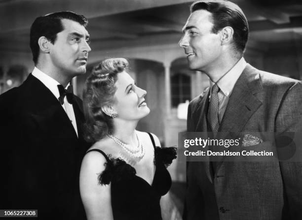 Actress Irene Dunne, Cary Grant and Randolph Scott in a scene from the movie "My Favorite Wife"